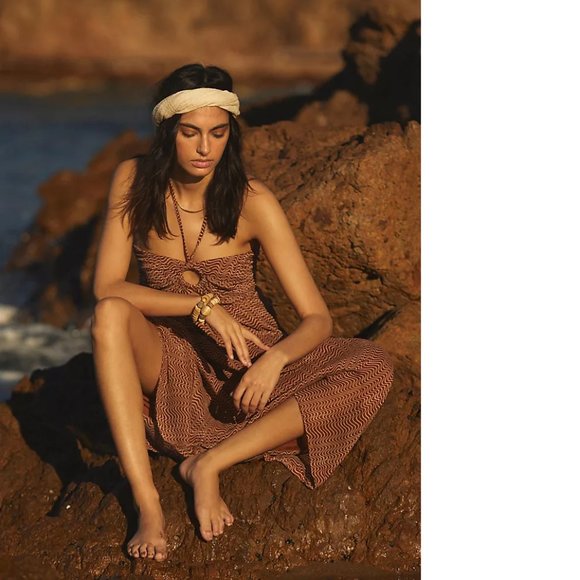 Faithfull Cut-Out Linen Midi Dress new with tag  US size 12 - Picture 3 of 7